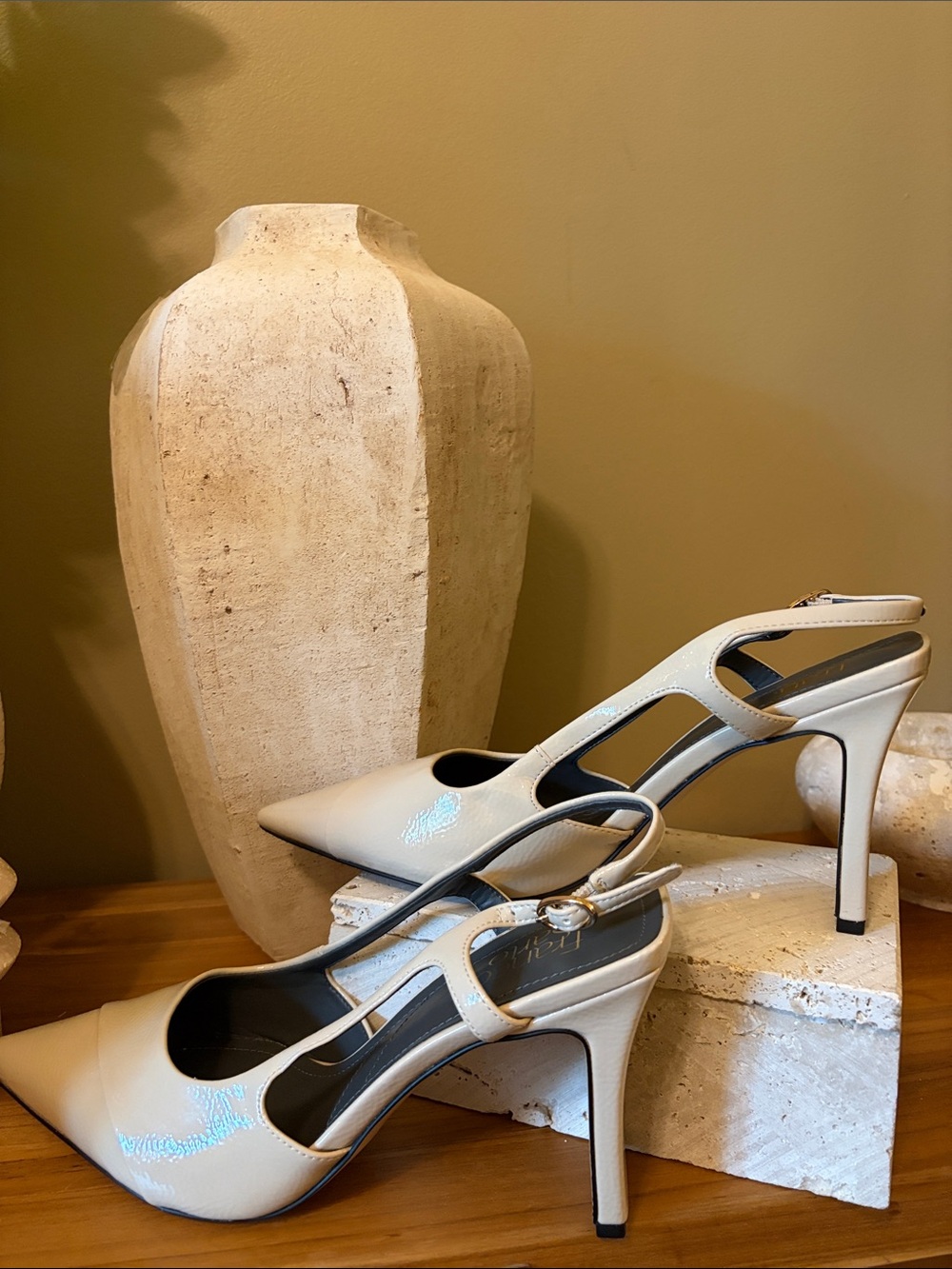 Franco Sarto Cream Patent Pointed Slingback Heels - Picture 4 of 17